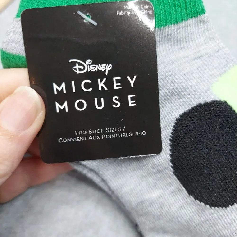 Disney Mickey Mouse Saint Patty Ankle Socks Gray‎ & Green Fits Shoe Sizes 4-10